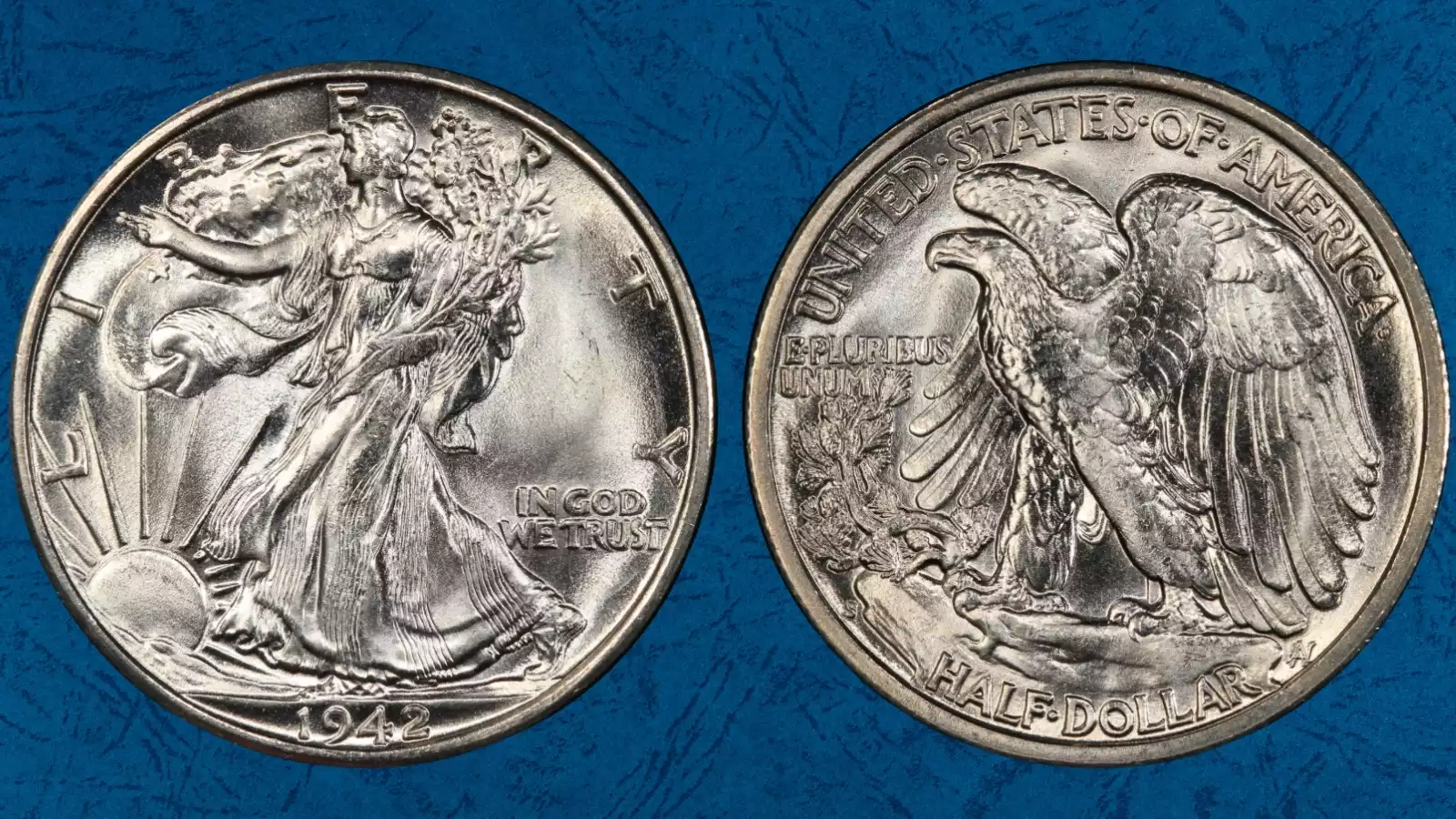 1942-S Walking Liberty Half Dollar obverse showing Liberty's left hand detail — sharp strike example with defined fingers