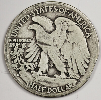 1942 Walking Liberty Half Dollar curved clip planchet error showing missing curved section at rim with Blakesley Effect weakness opposite the clip
